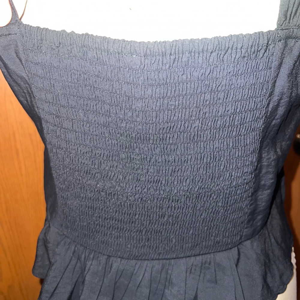 American Eagle Peplum Top Women XL Black Ruched Smocked Cami‎ Tank - Picture 4 of 9